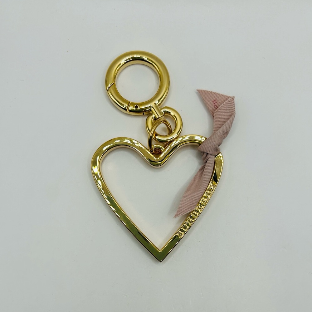 Burberry Open Heart Gold Tone Bag Charm NWT